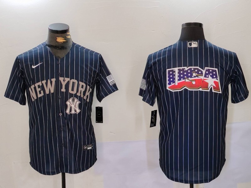 Men New York Yankees Blank Blue stripe joint name 2024 Nike MLB Jersey style 9122